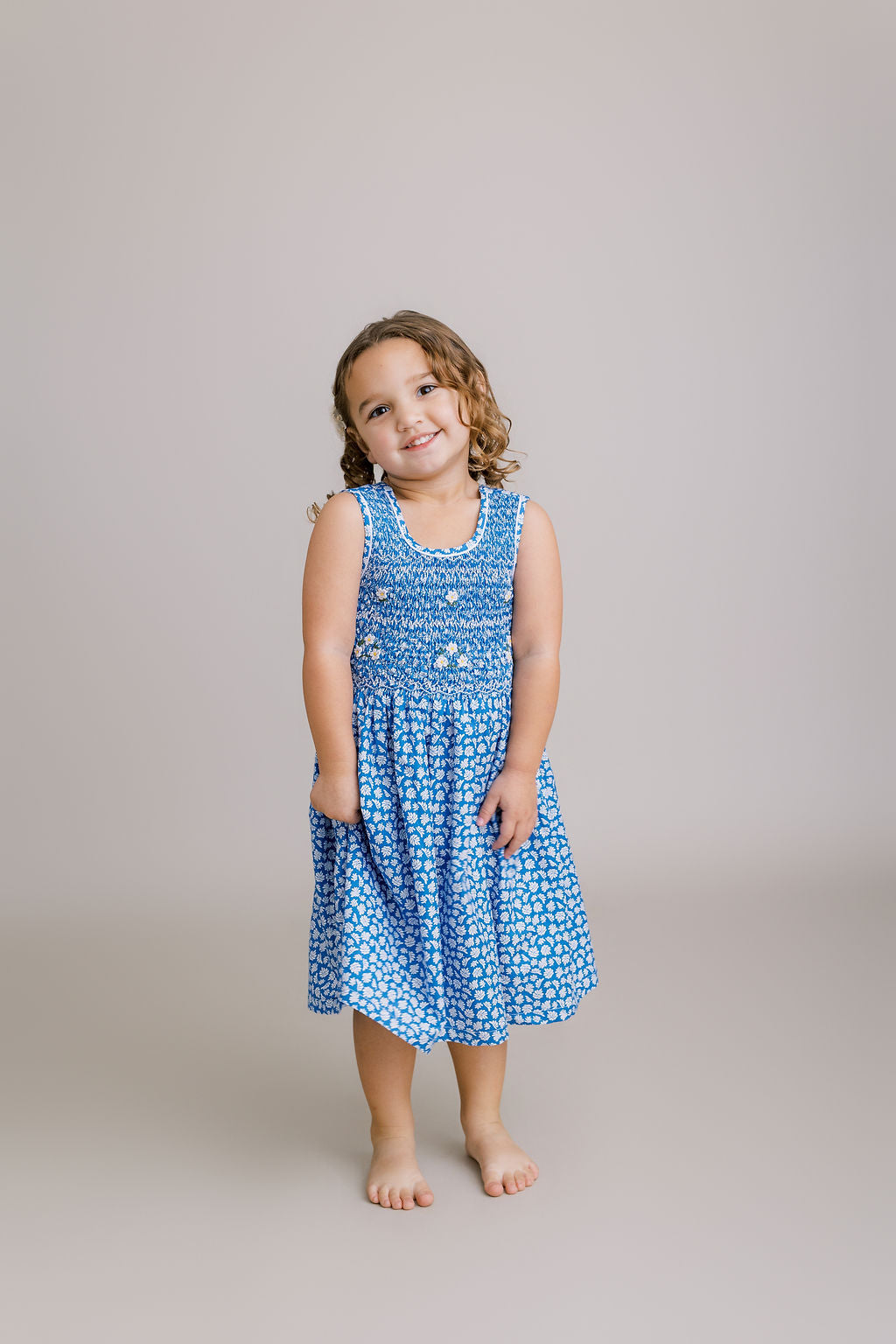 Hand-Smocked Dress, Morning Fern