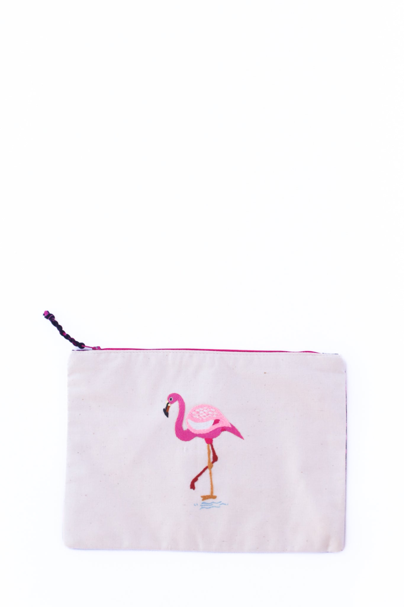 Embroidered Flamingo Pouch, Batik