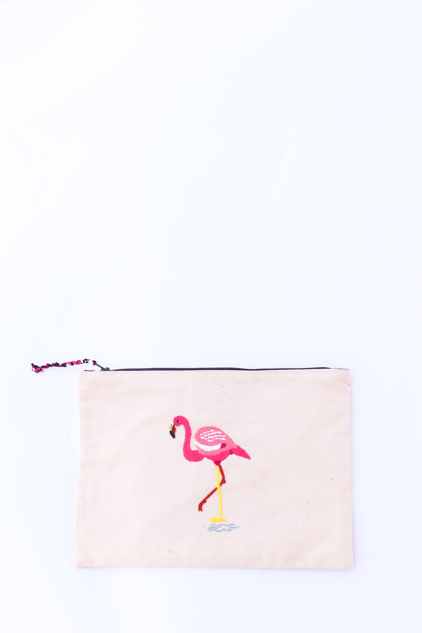 Embroidered Flamingo Pouch, Geometric