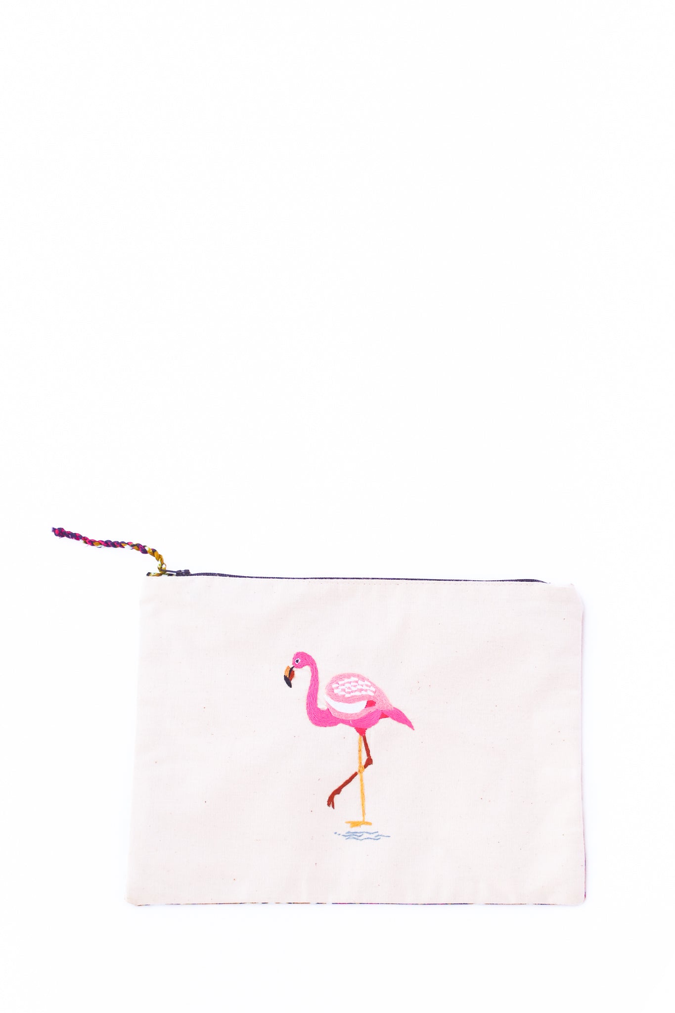 Embroidered Flamingo Pouch, Berry Batik