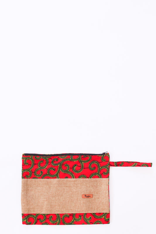 Canvas + Kitenge Oversize Wristlet, Ruby
