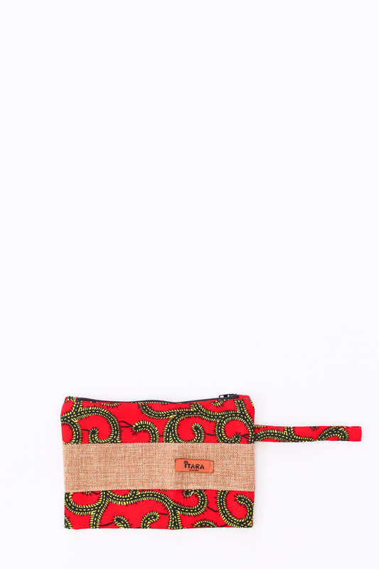 Canvas + Kitenge Mini Wristlet, Ruby