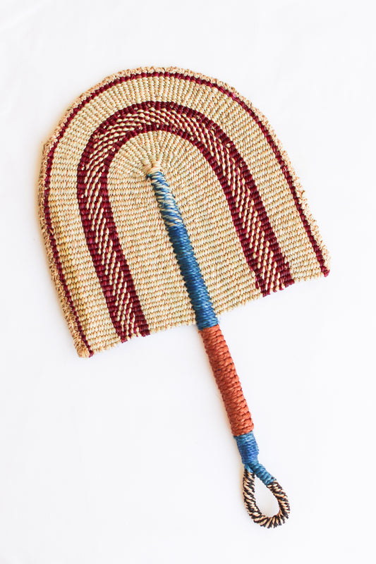 Woven Fan, Teal and Wine
