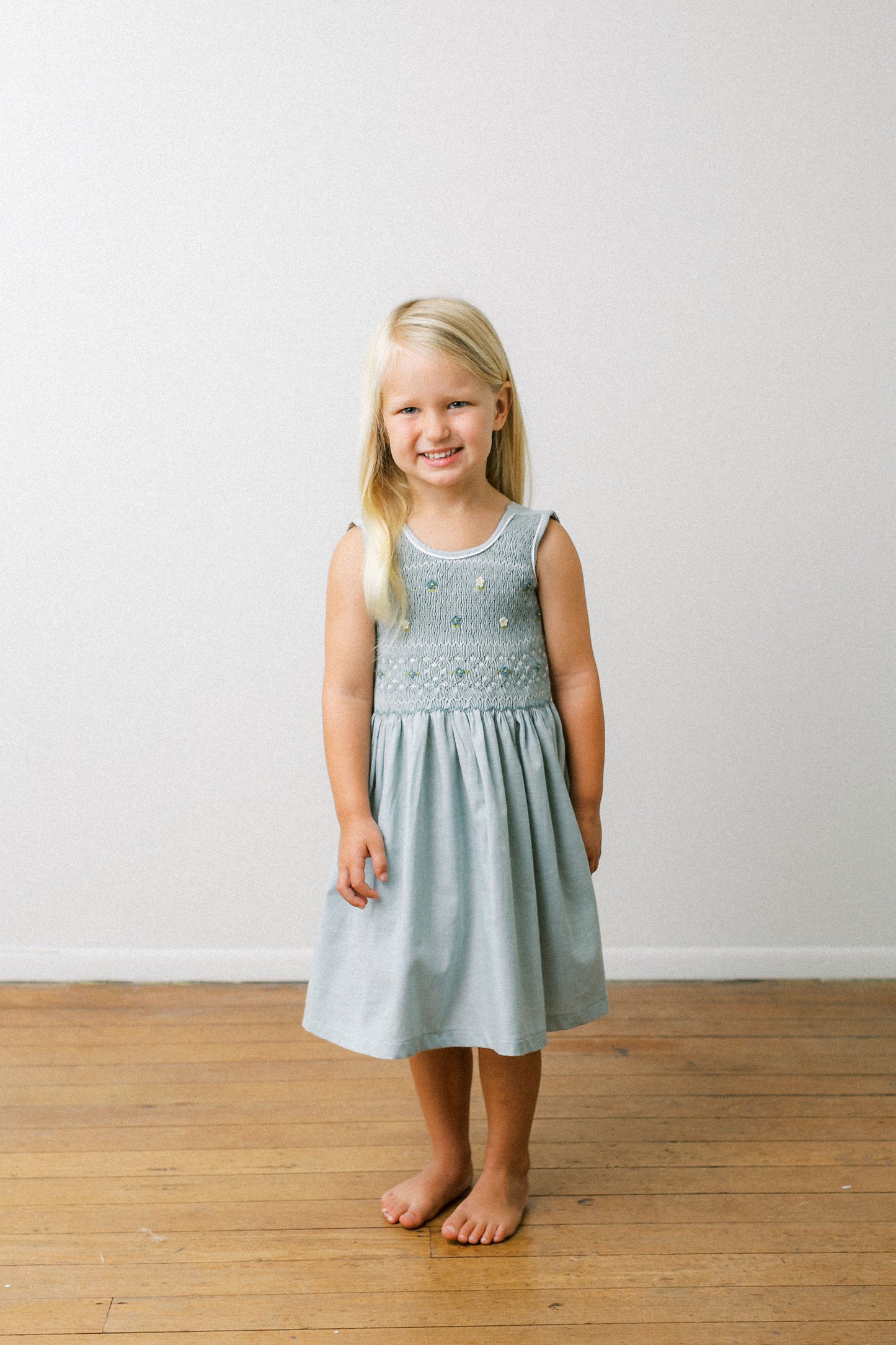 Hand-Smocked Dress Floral, Sage