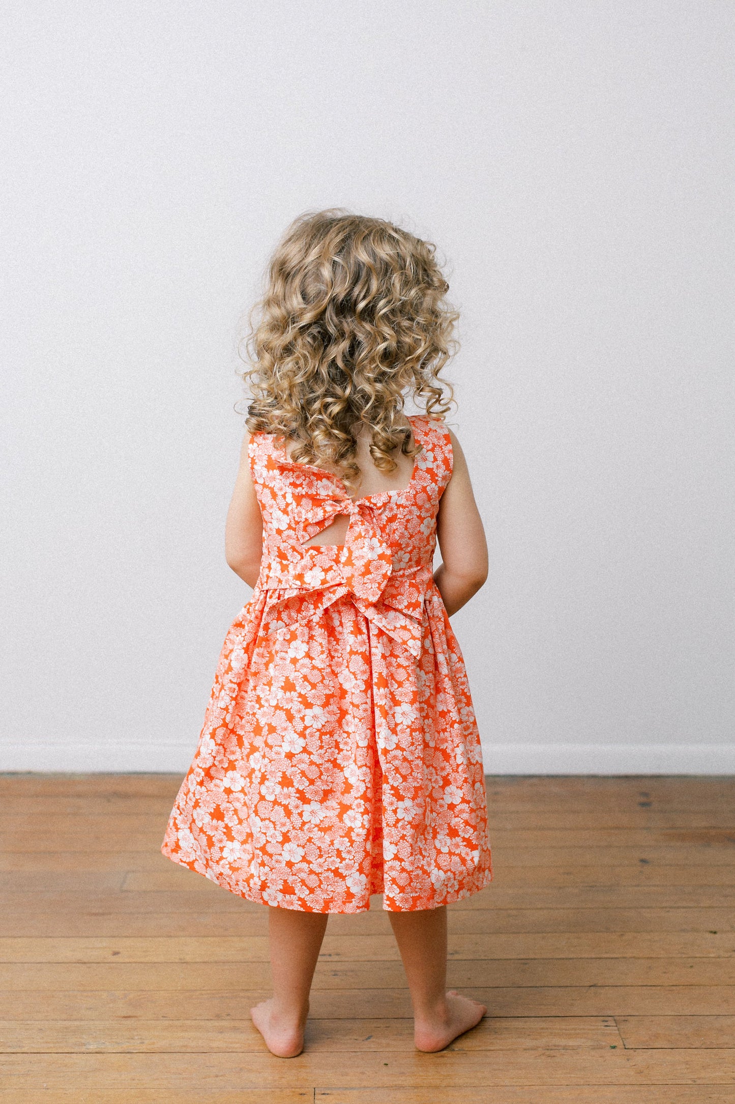 Hand-Smocked Dress Floral, Tangerine