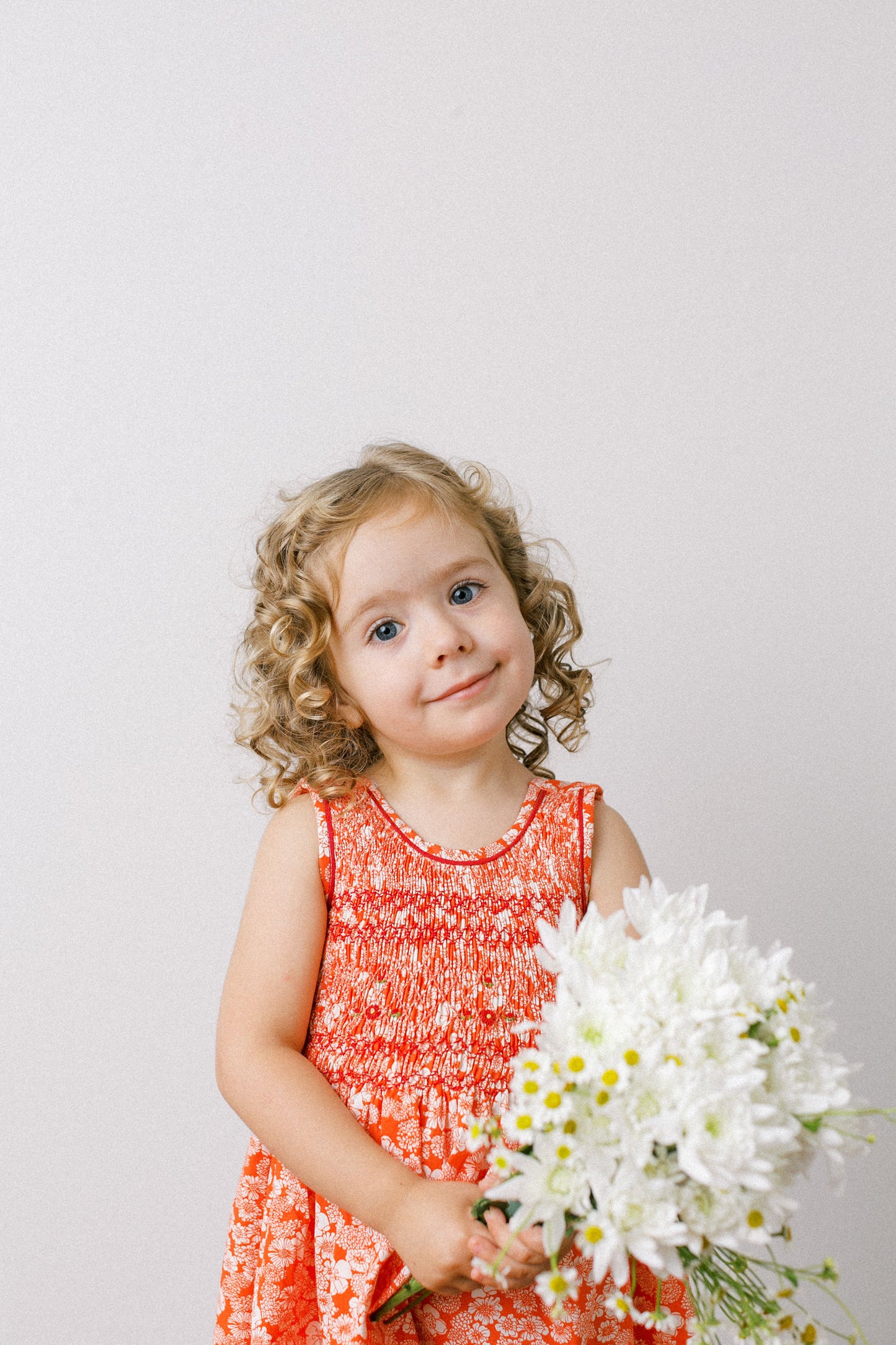 Hand-Smocked Dress Floral, Tangerine