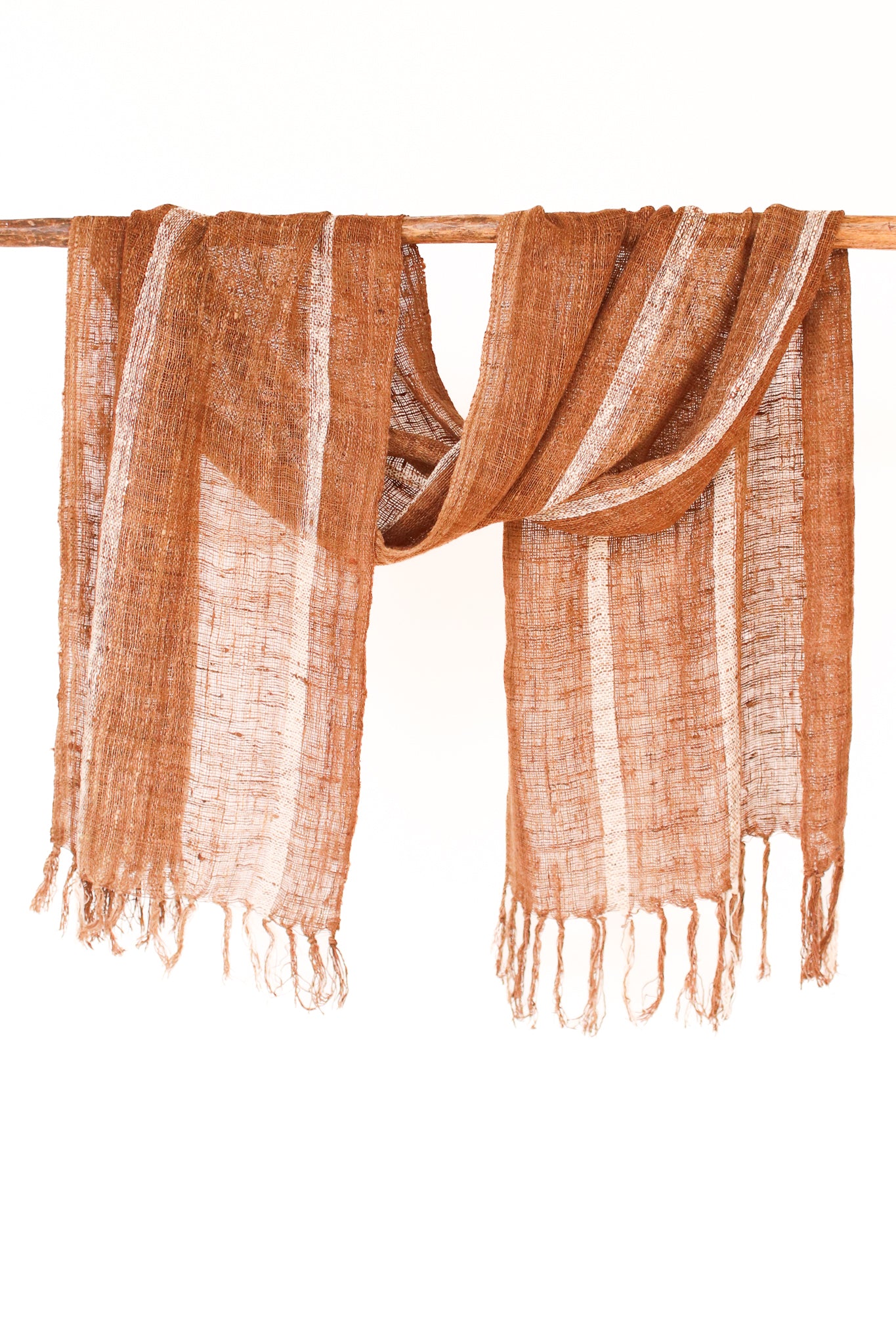 Wild Silk Scarf Stripes Natural + Mushroom, Medium