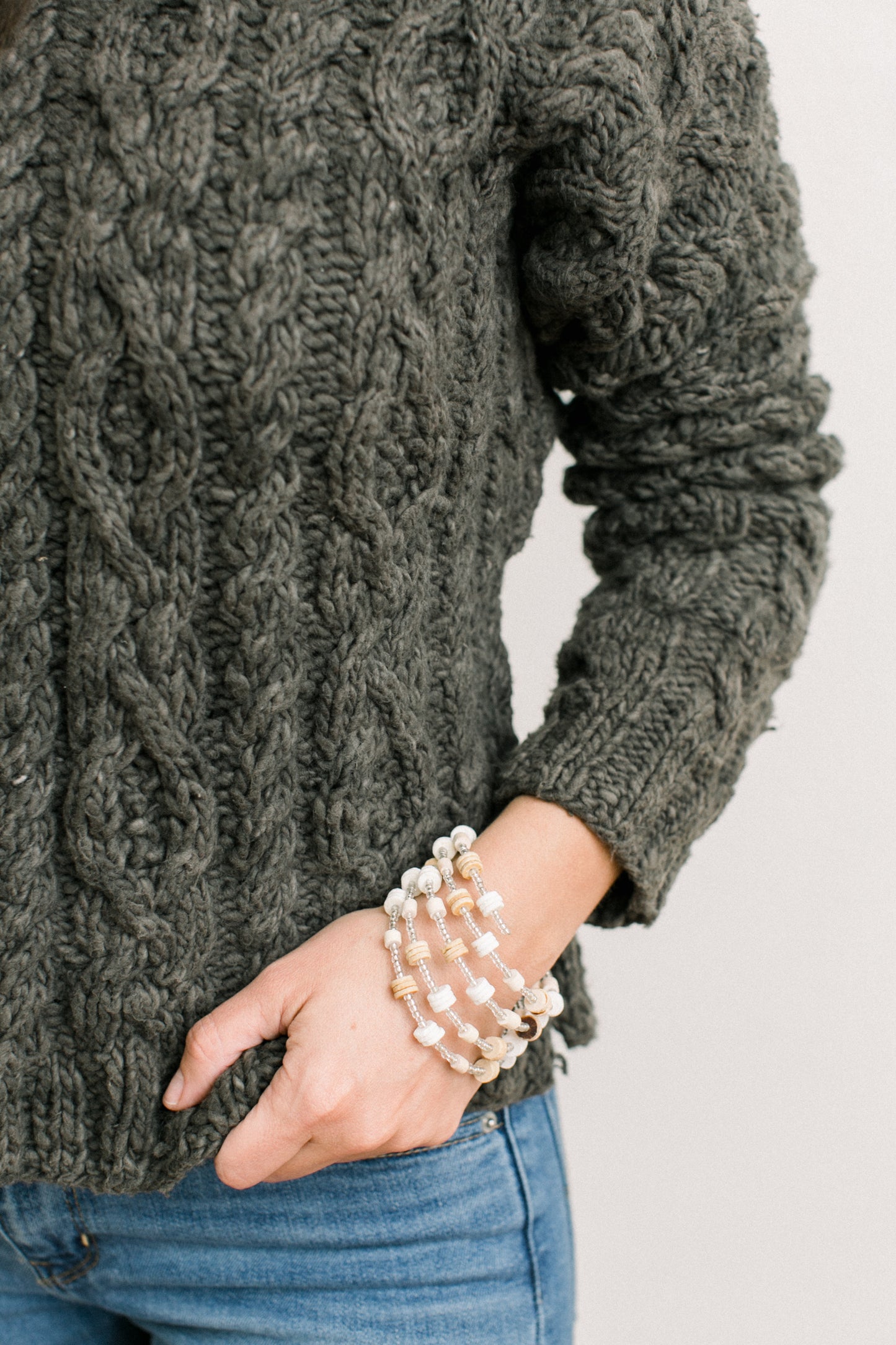 Ostrich Eggshell Safari Spiral Bracelet, Breeze