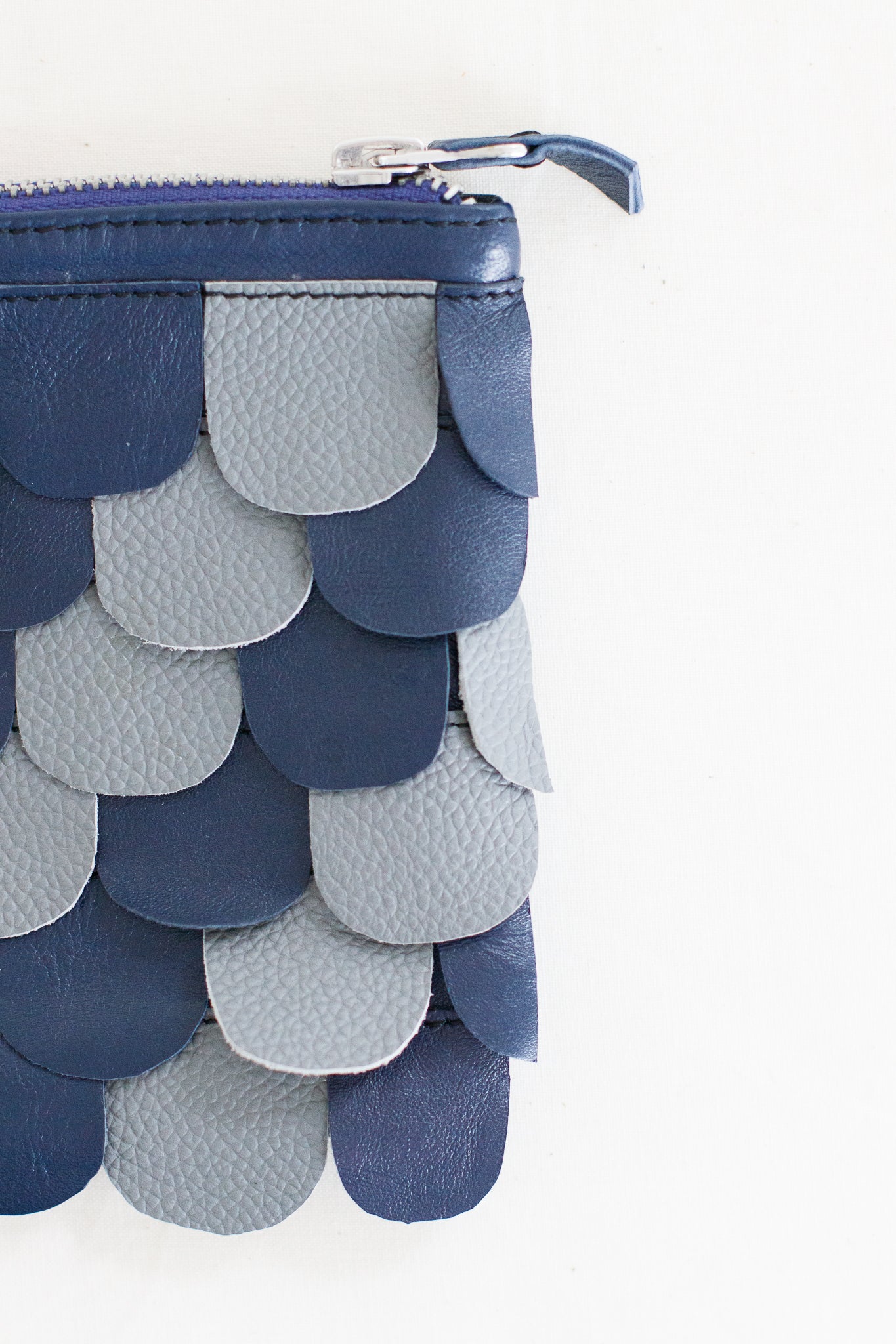 Two-tone Scallop Leather Wristlet, Slate