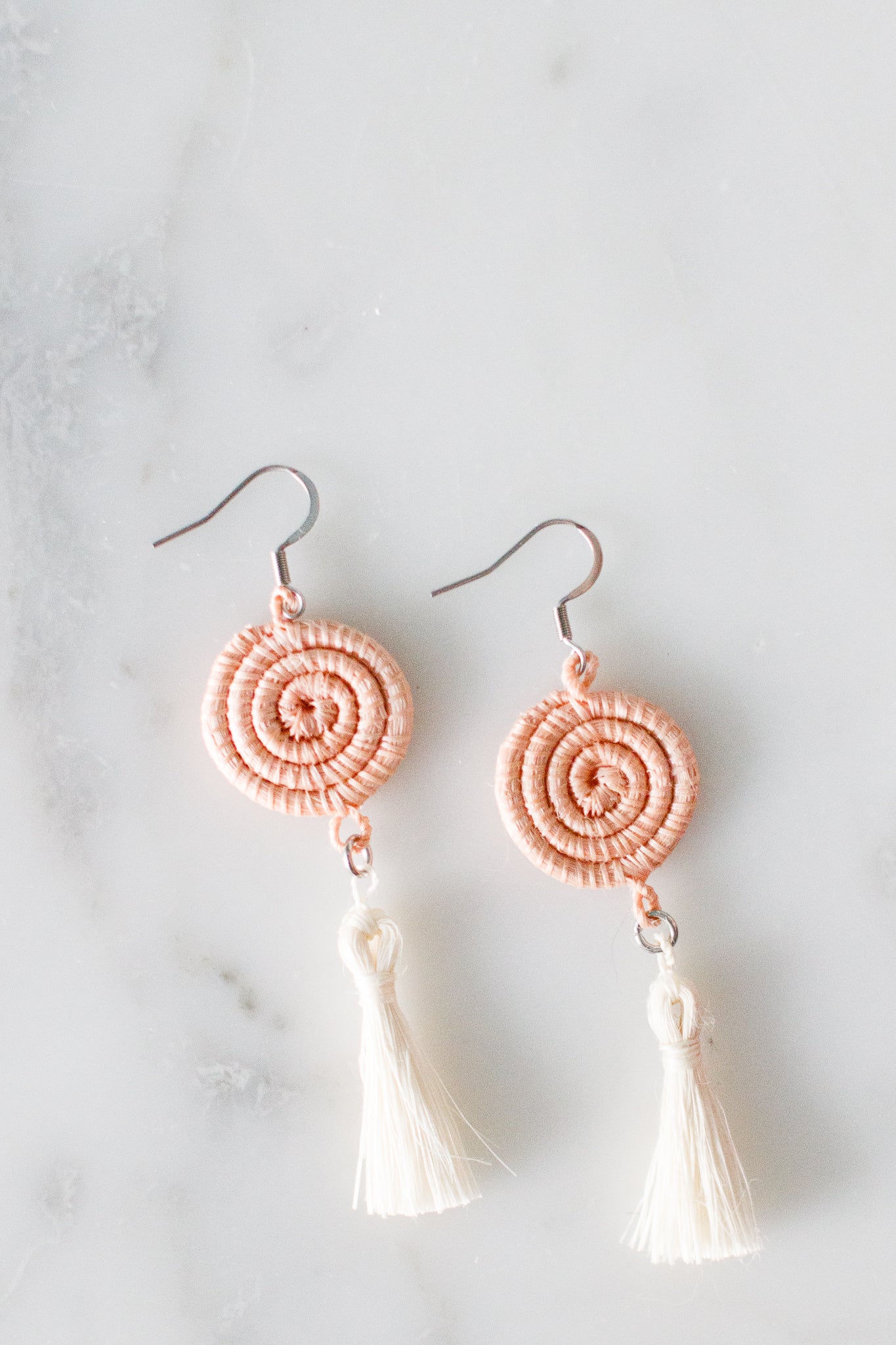 Woven Tassel Earrings, Peach