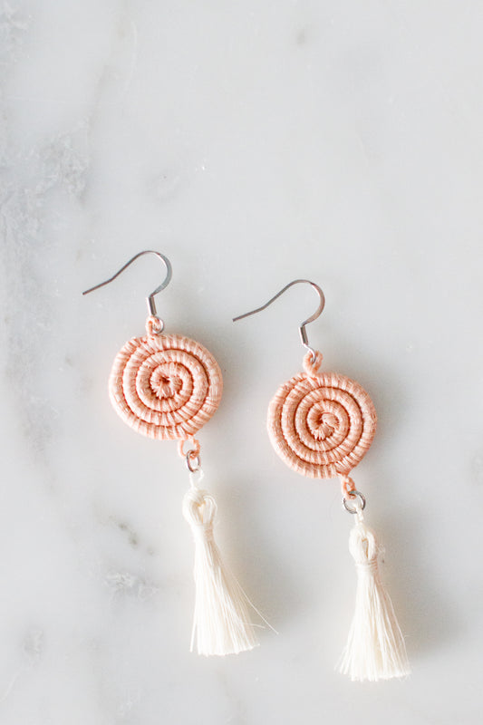 Woven Tassel Earrings, Peach