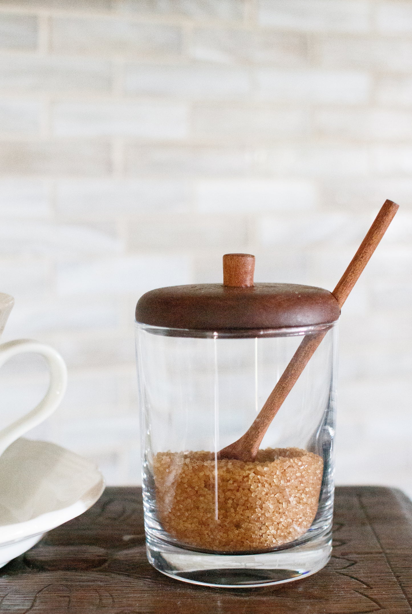 Glass and Mahogany Sugar Jar