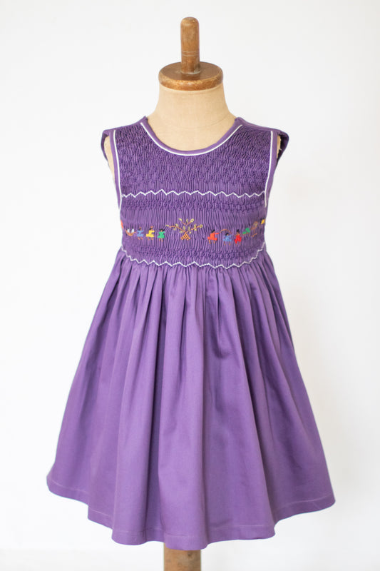 Hand-Smocked Dress Children Playing, Grape