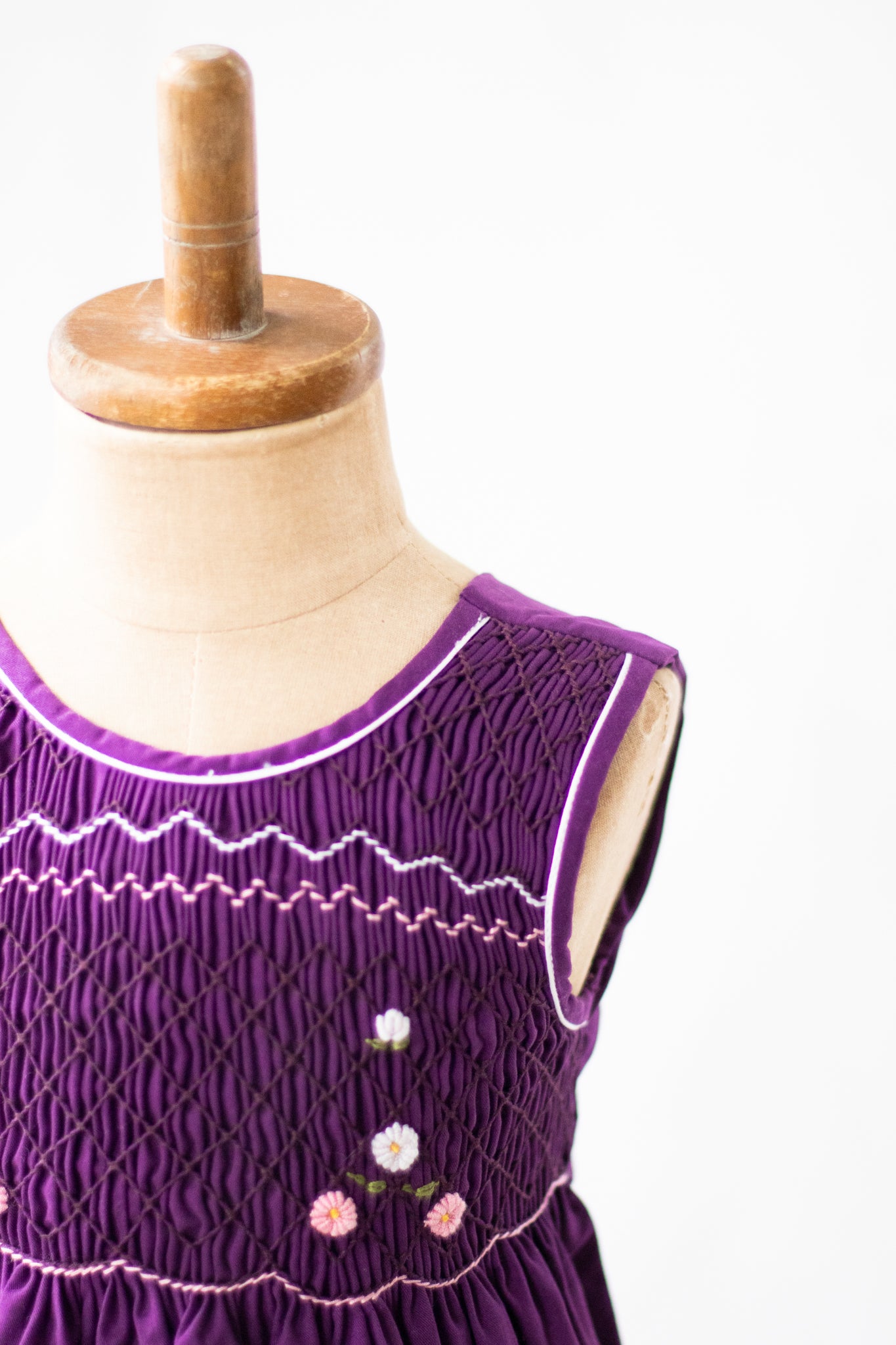 Hand-Smocked Dress Daisies, Dark Purple