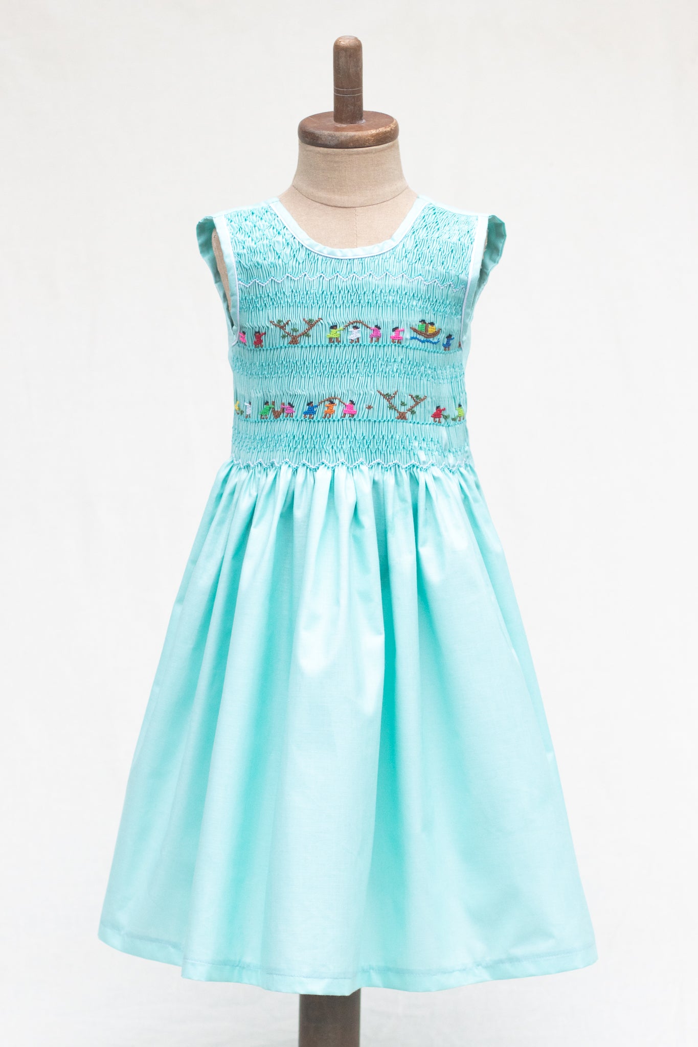 Hand-Smocked Dress Children Playing, Pistachio