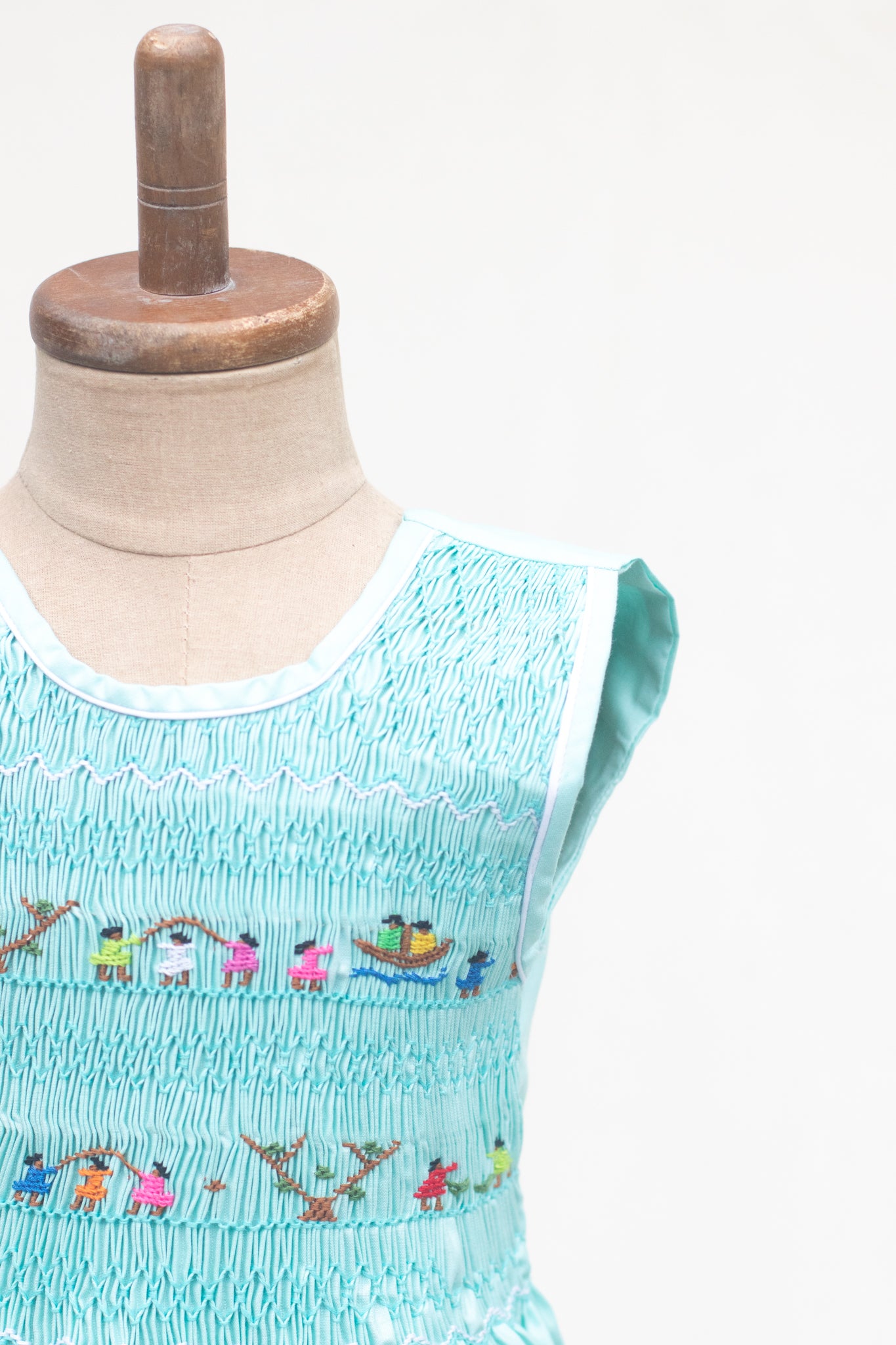 Hand-Smocked Dress Children Playing, Pistachio