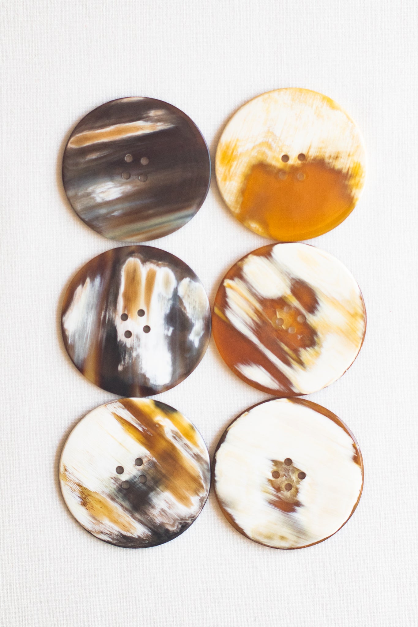 Circular Cow Horn Buttons, 1.5", Molten White