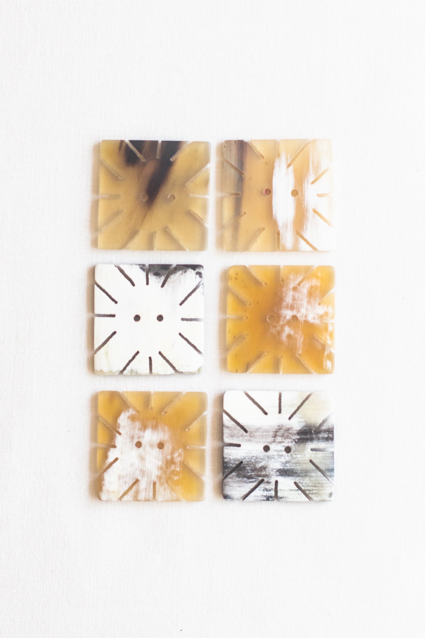 Square Snow-Flake Cow Horn Buttons, 1.25", Mixed Ice