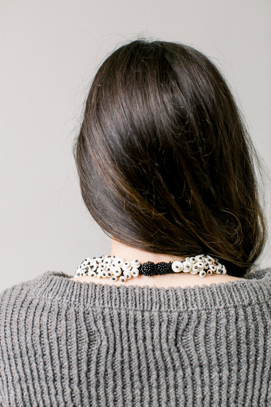 Ostrich Eggshell Cascade Necklace, Black