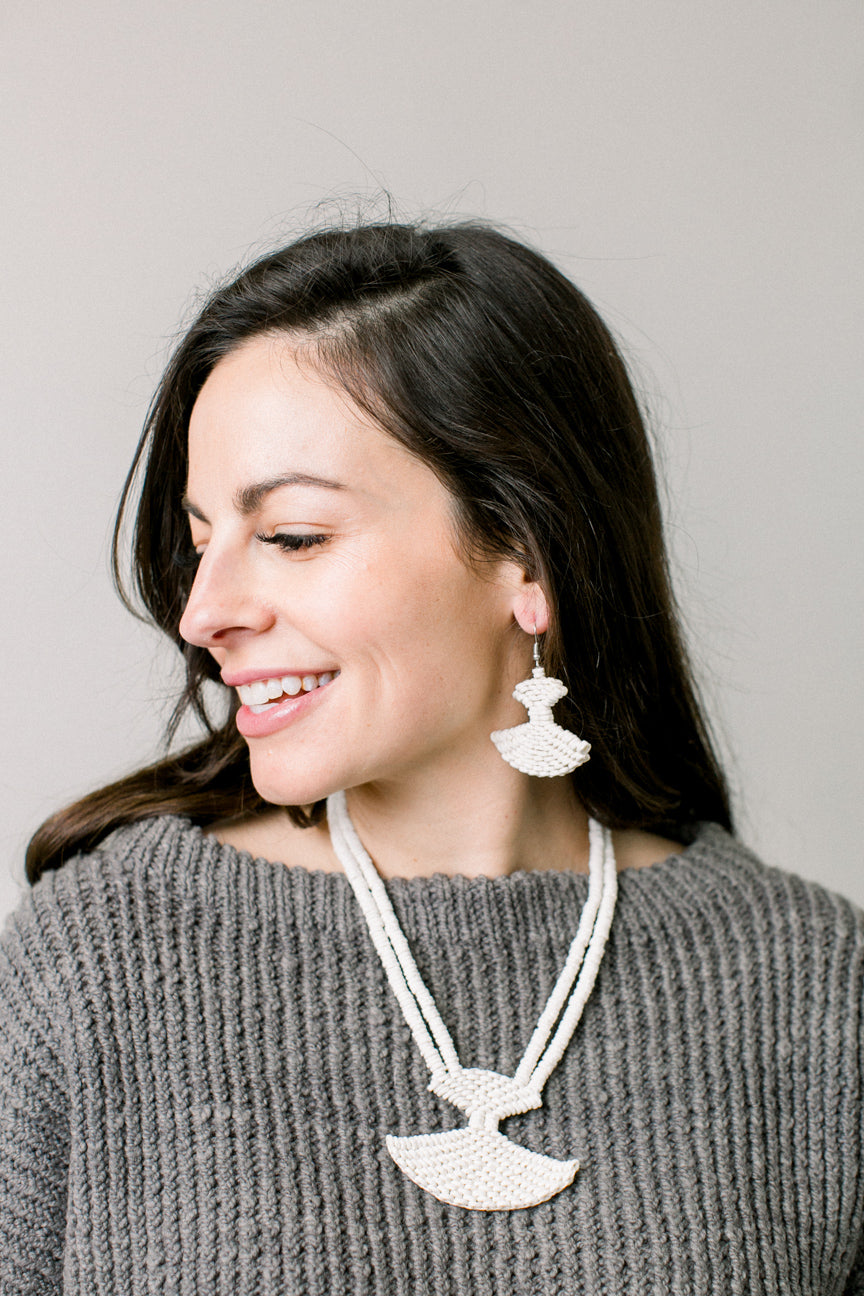 Ostrich Eggshell Fan Earrings, Natural