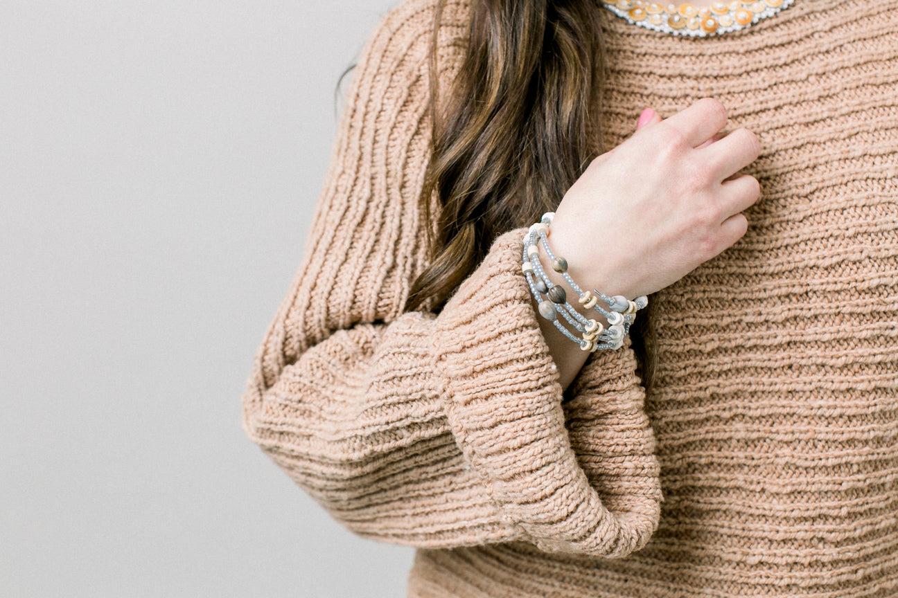 Ostrich Eggshell Safari Spiral Bracelet, Sky