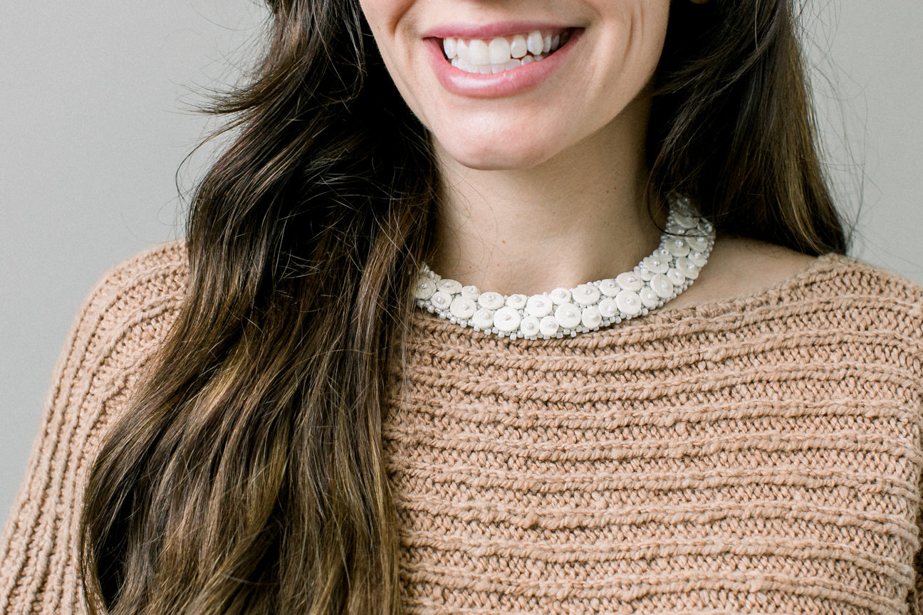 Ostrich Eggshell Double-Row Skoonheid Collar, Natural