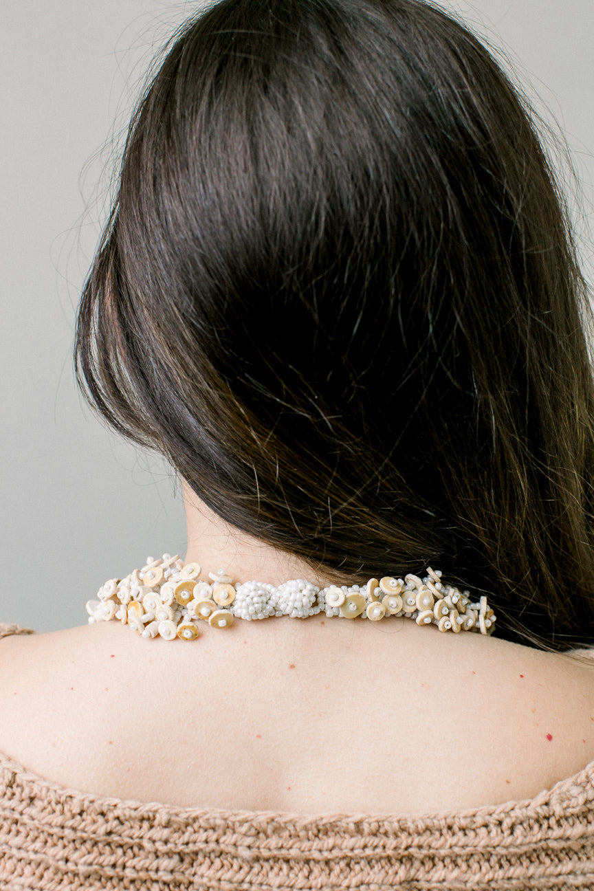 Ostrich Eggshell Waterfall Collar, Honey