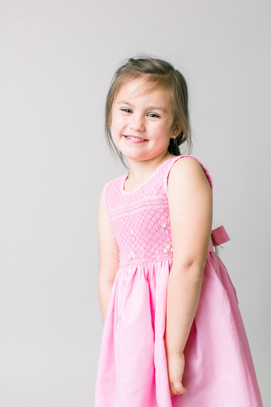 Hand-Smocked Dress Floral, Cotton Candy