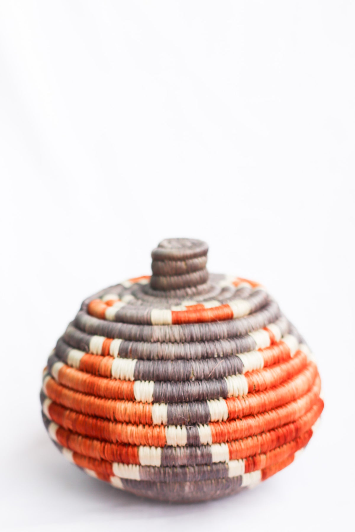 Lidded Basket, Grey + Terracotta