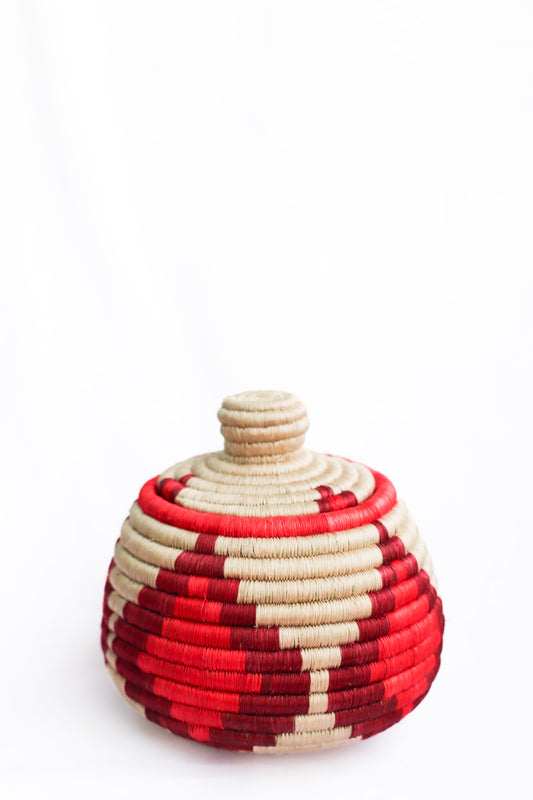 Lidded Basket, Scarlet + Bisque