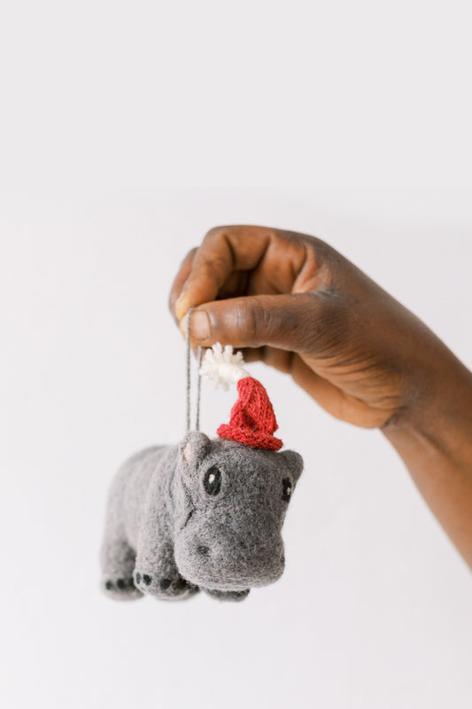 Hope Hippo with Santa Hat Ornament