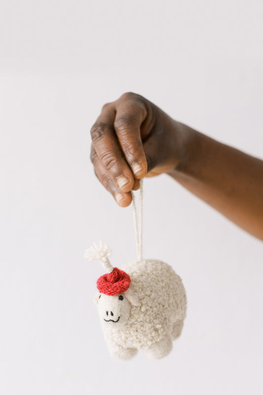 Lily Lamb with Santa Hat Ornament