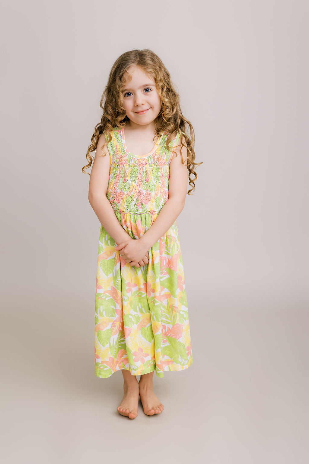 Hand-Smocked Dress, Tropical
