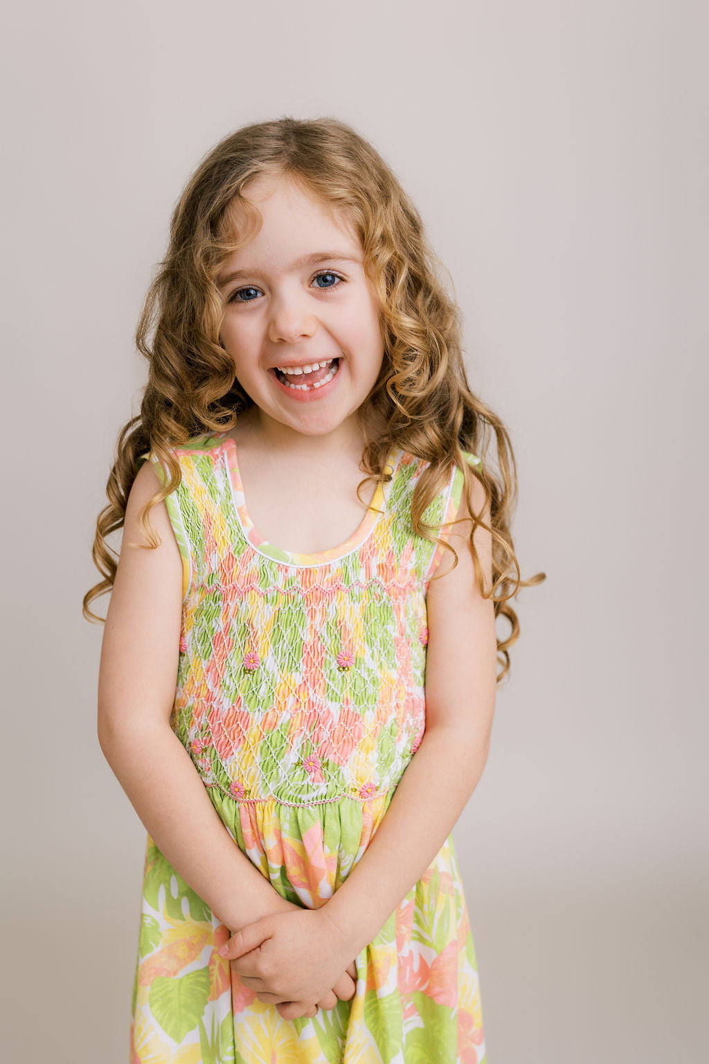 Hand-Smocked Dress, Tropical