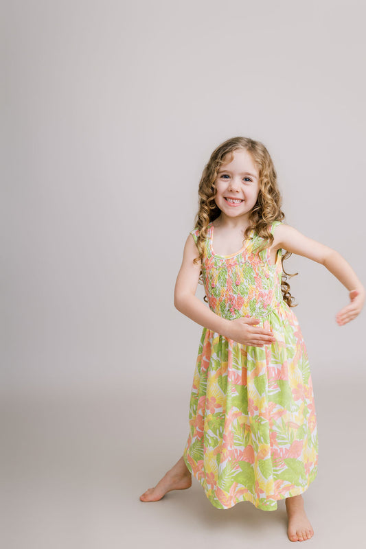 Hand-Smocked Dress, Tropical