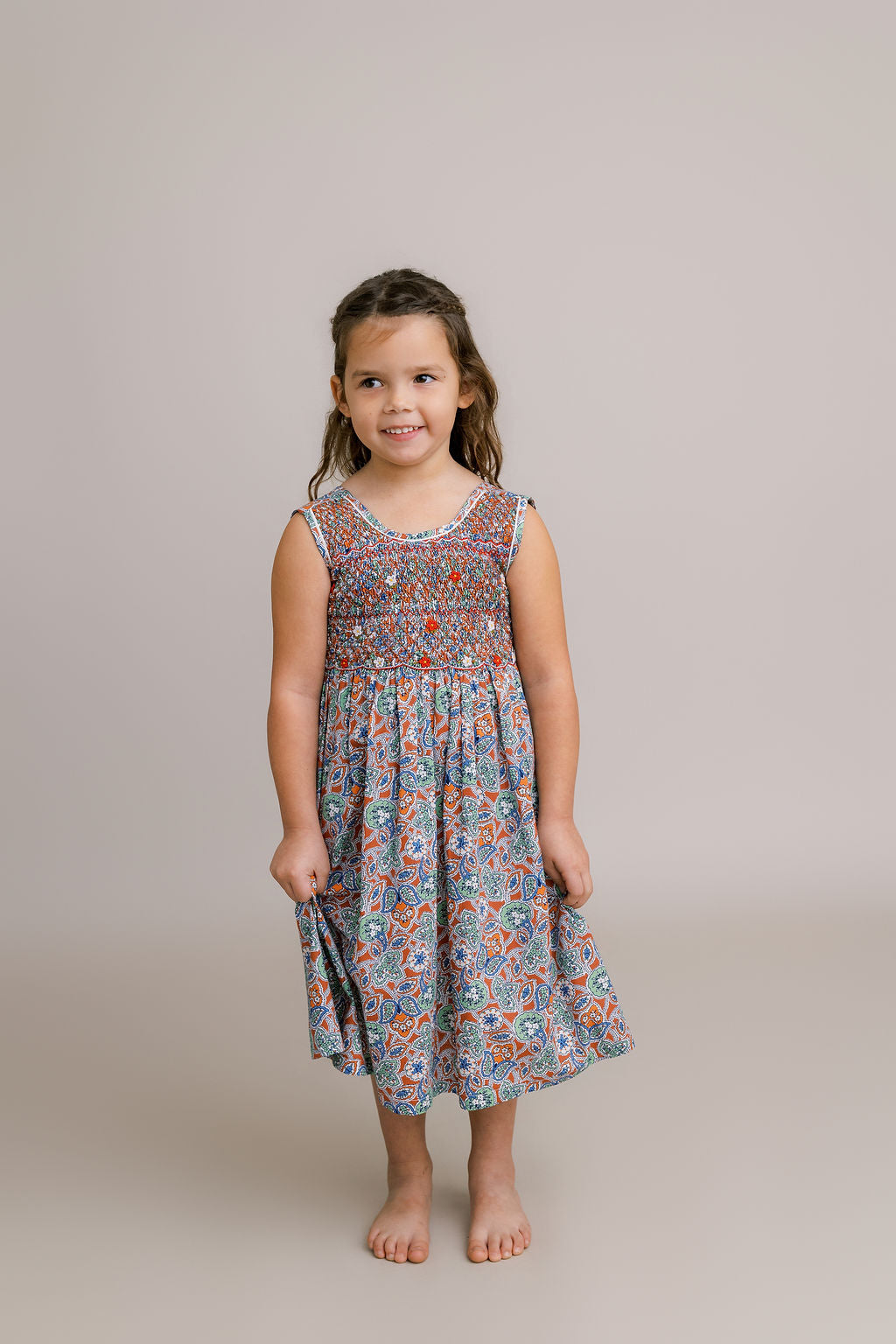 Hand-Smocked Dress, Fall Paisley