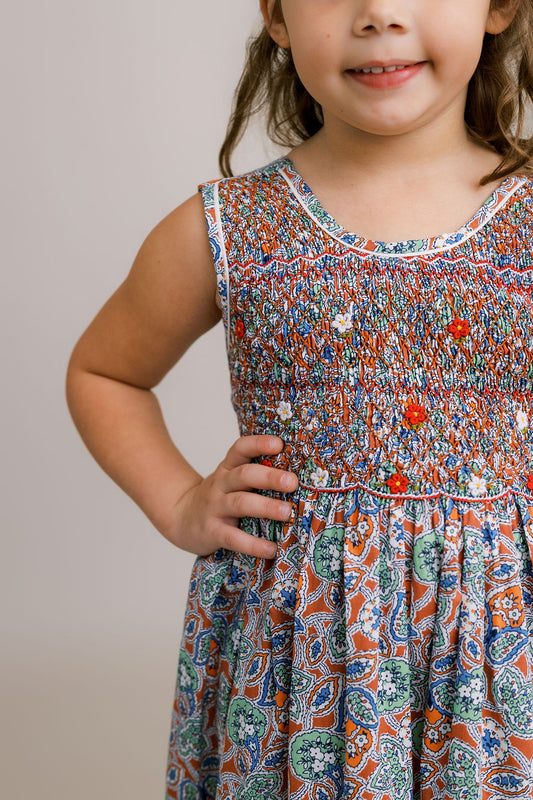 Hand-Smocked Dress, Fall Paisley