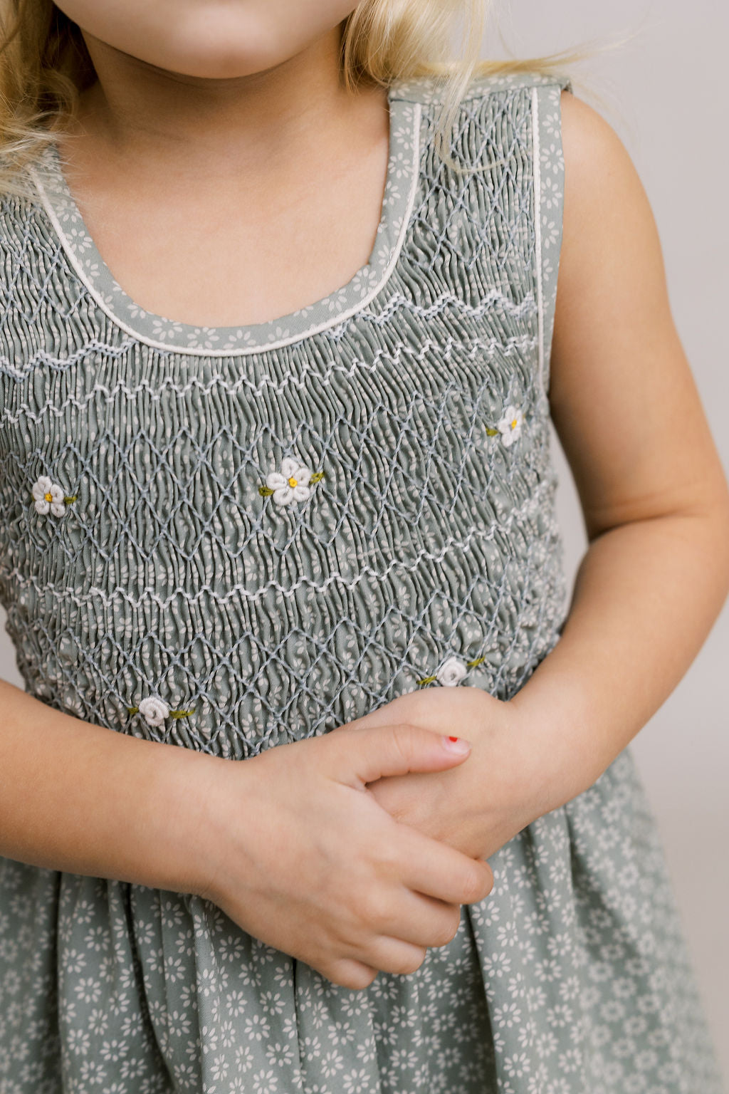 Hand-Smocked Dress, Dusty Sage