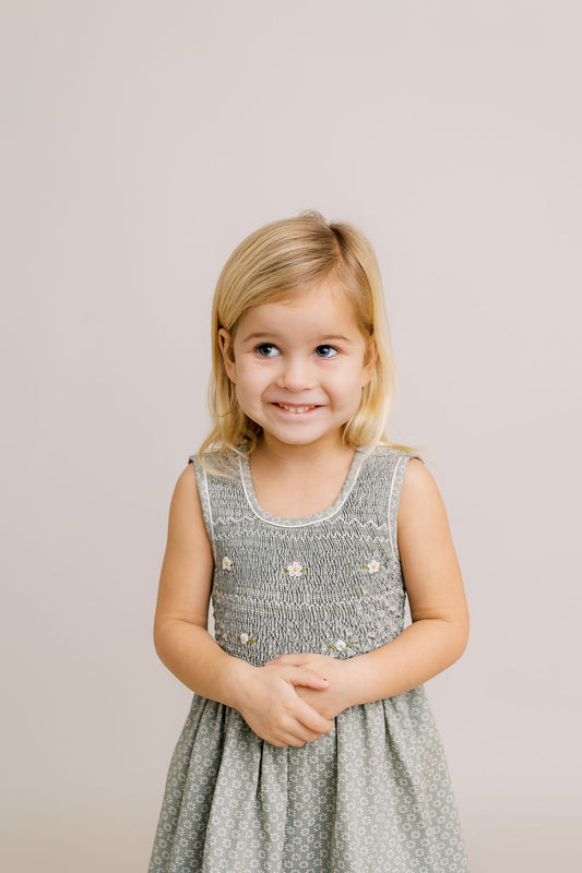 Hand-Smocked Dress, Dusty Sage