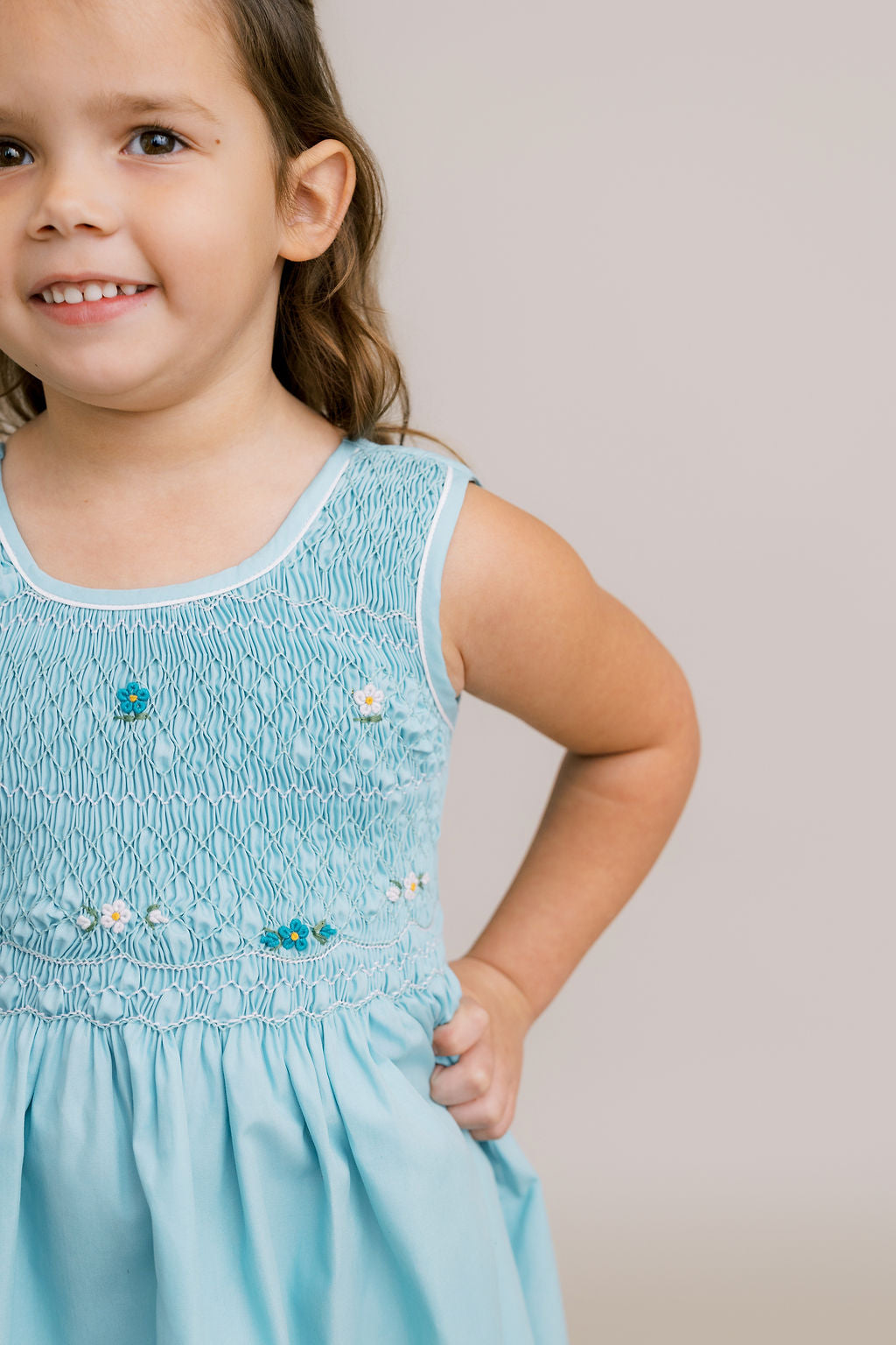 Hand-Smocked Dress, Sea Glass