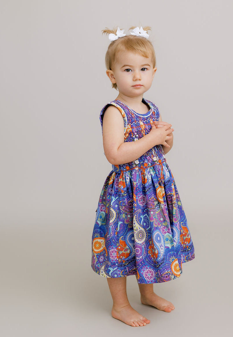 Hand-Smocked Dress, Violet Paisley