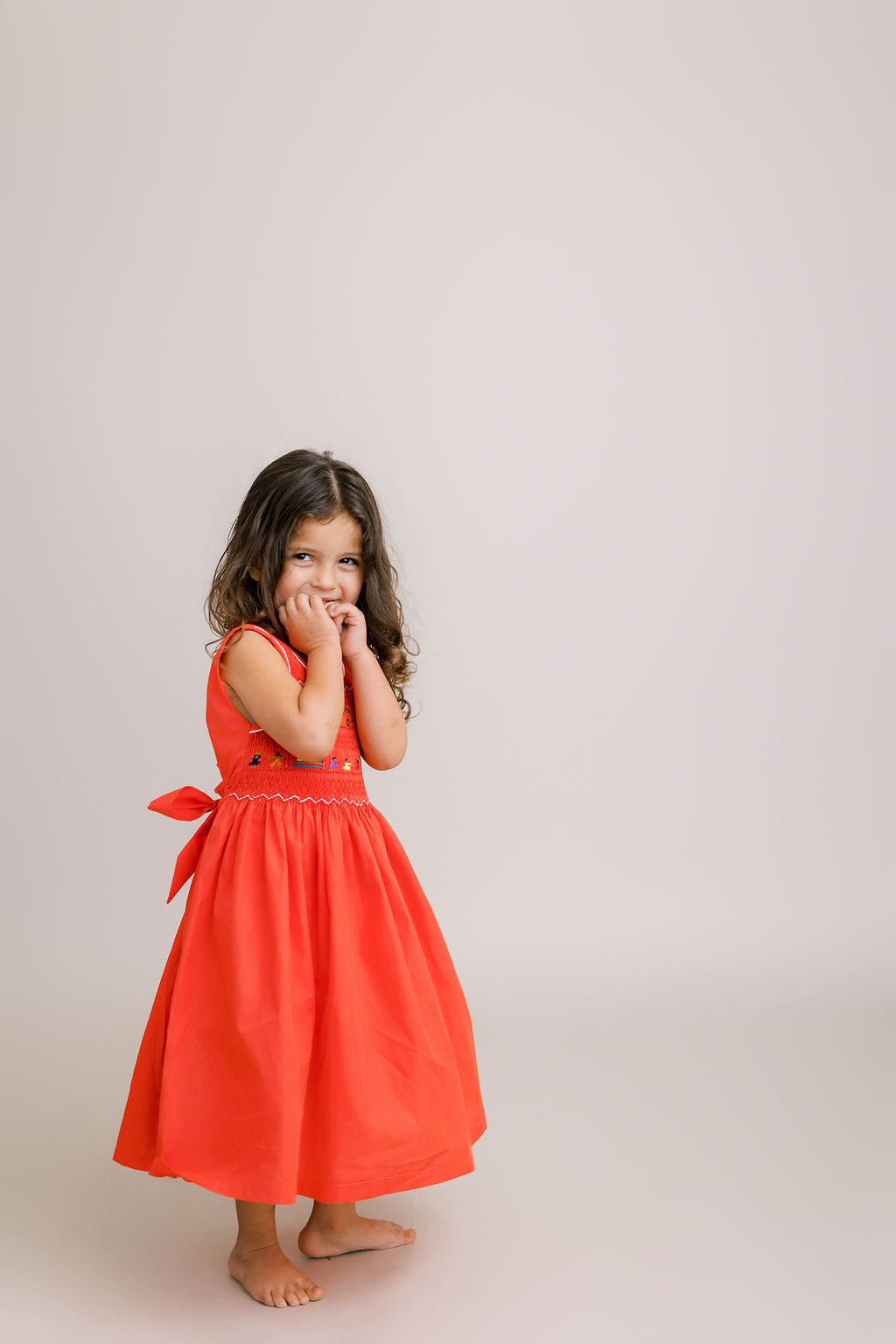 Hand-Smocked Dress, Children Playing + Coral