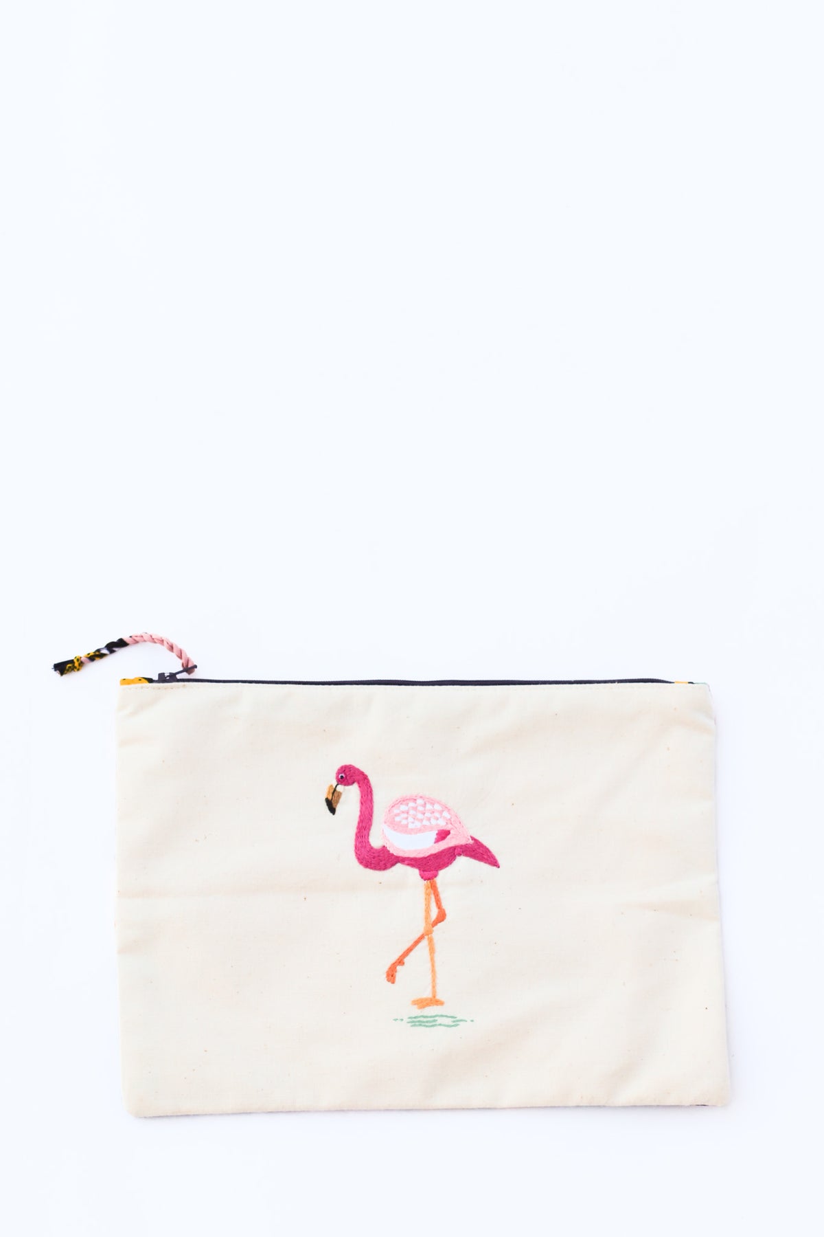 Embroidered Flamingo Pouch, Punch