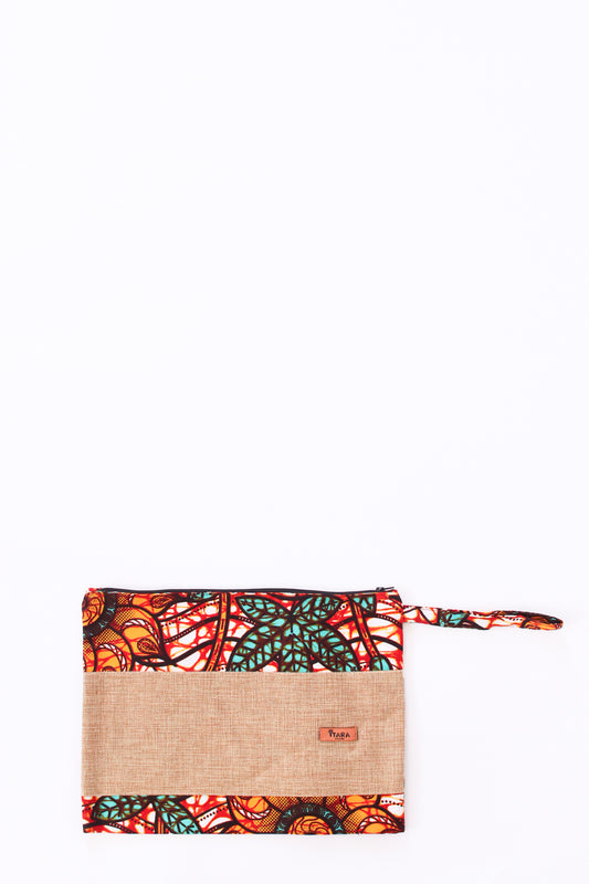 Canvas + Kitenge Oversize Wristlet, Maple