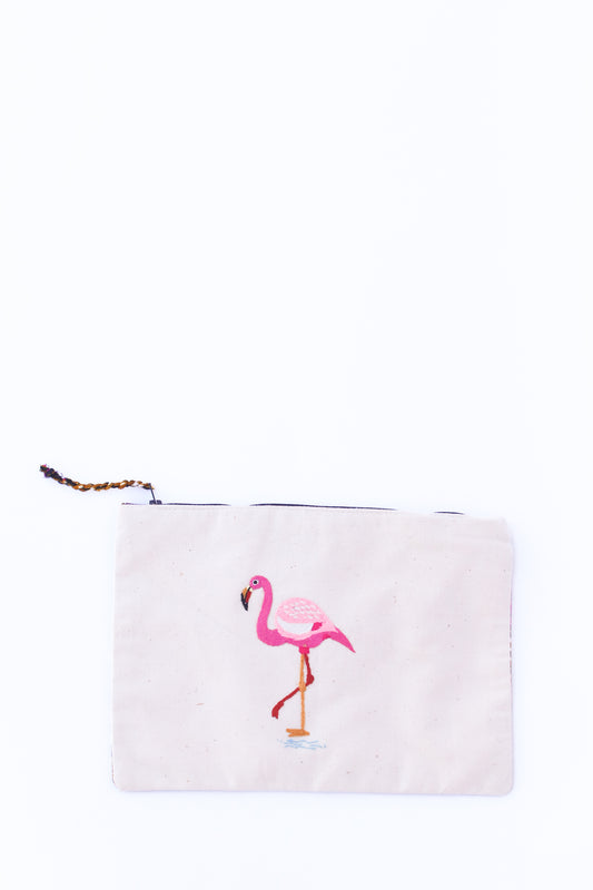 Embroidered Flamingo Pouch, Palmetto