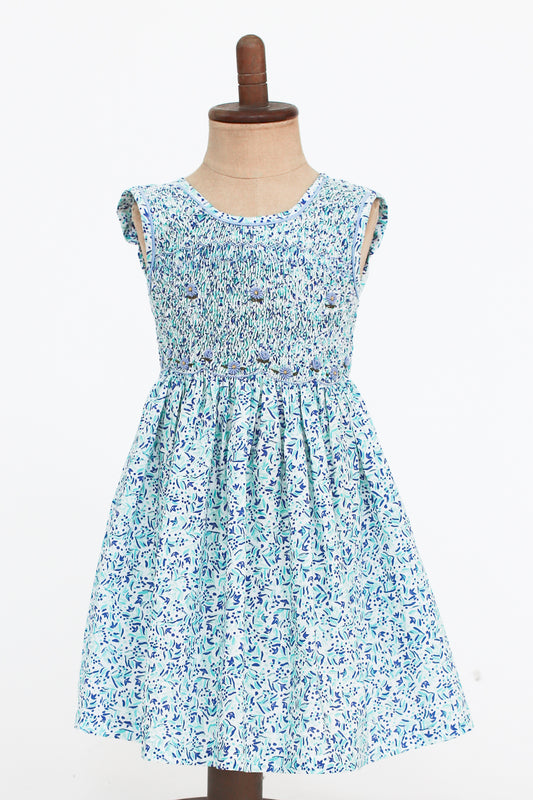 Hand-Smocked Dress, Periwinkle Floral