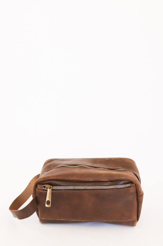 Mens Leather Toiletry Bag, Brown