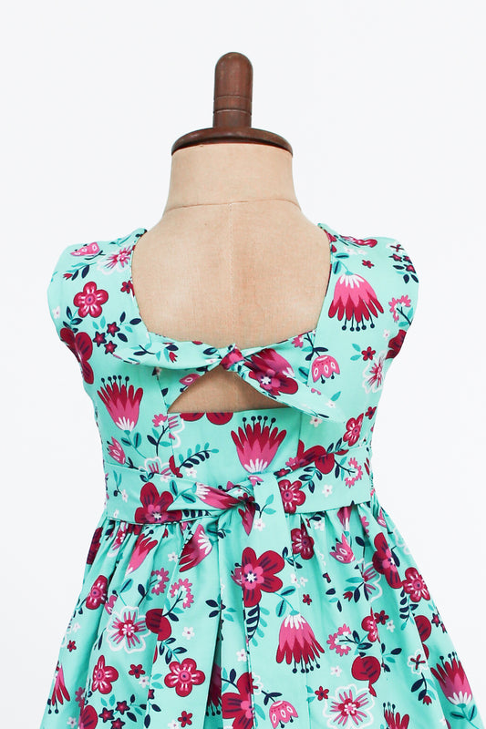 Hand-Smocked Dress, Aquamarine Floral