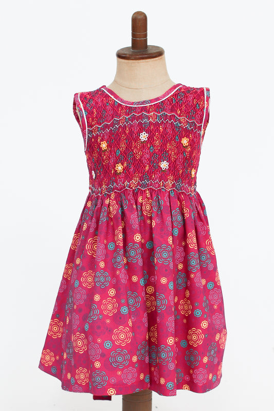 Hand-Smocked Dress, Pomegranate Floral