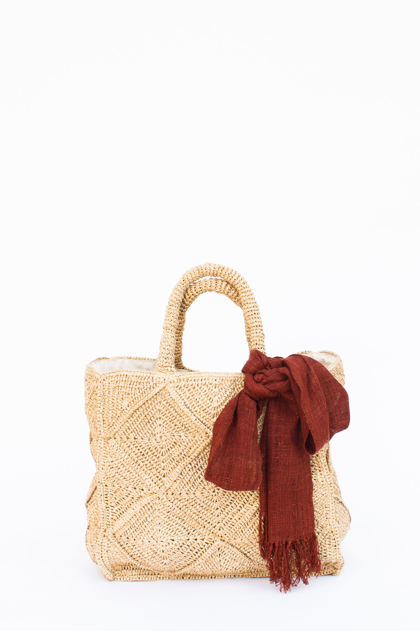 Tea-stained Raffia Tote Bag